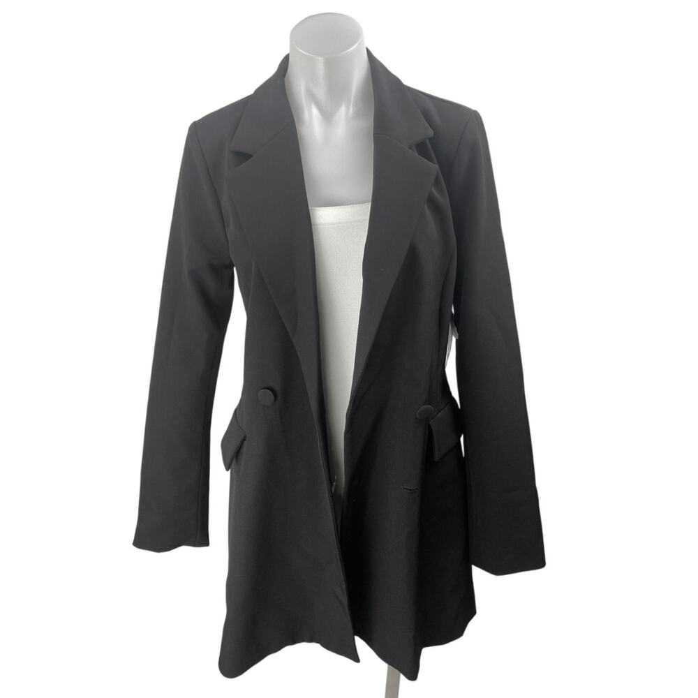 NEW Shoe Dazzle Black Double Breasted Long Sleeve Long Blazer Coat Jacket Size S